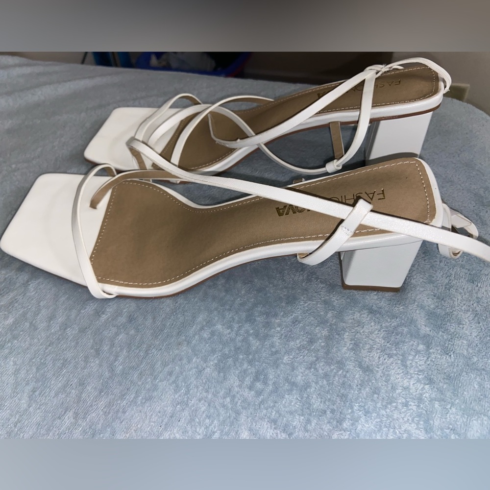 White Fashion nova short block heels size 11 NEVER WORN BRAND NEW $25 obo